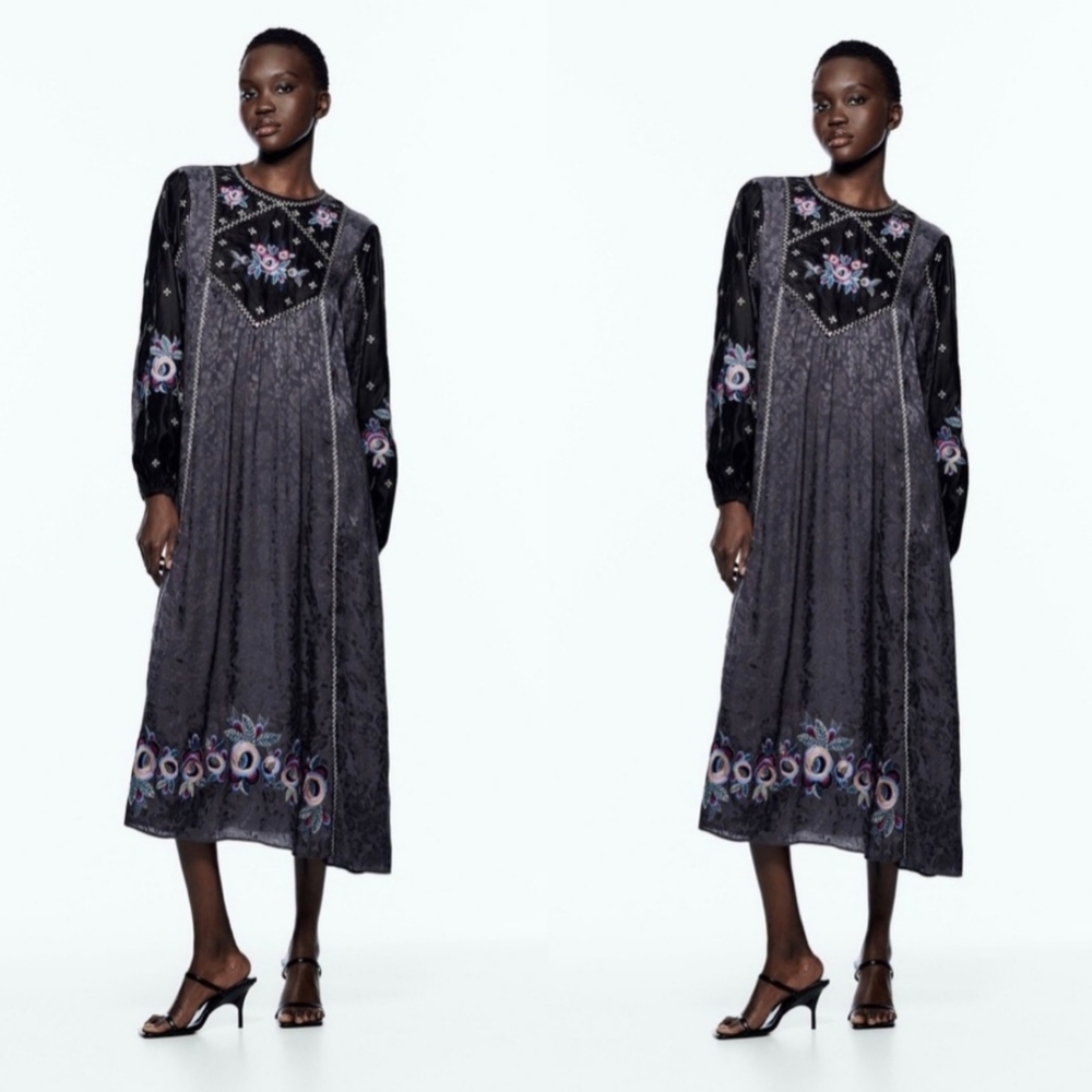 🌸NEW ZARA EMBROIDERED MIDI DRESS🌸 xs - Picture 2 of 8